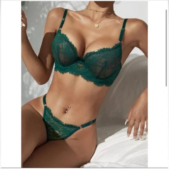 Sexy Floral Lace Lingerie Set Green M 🎁 with gift box - Picture 6 of 9